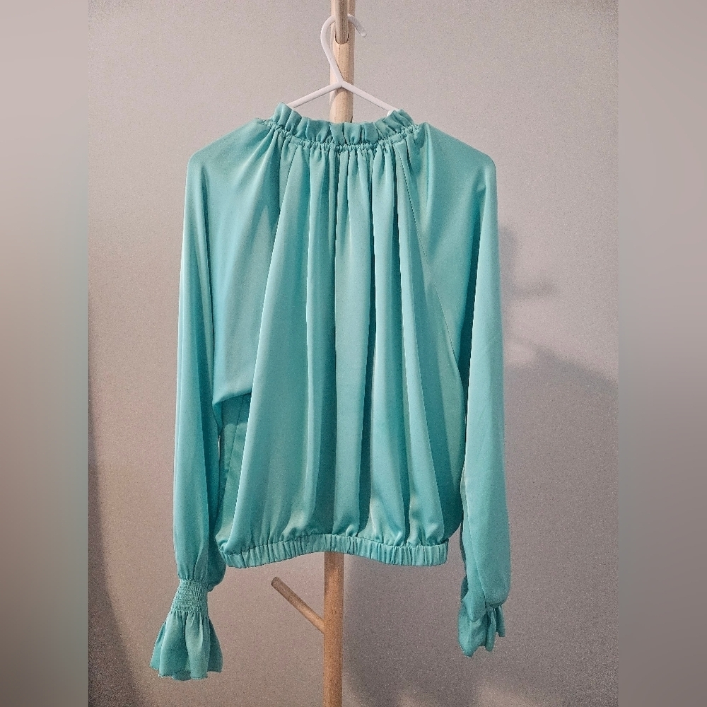Ramy Brook Turquoise Satin Blouse, NWOT - Picture 5 of 5